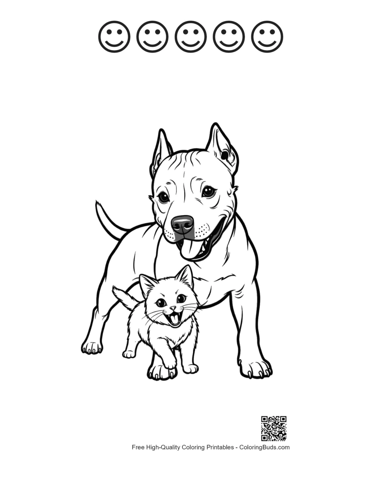 Pitbull kitten with 5 happy faces outline