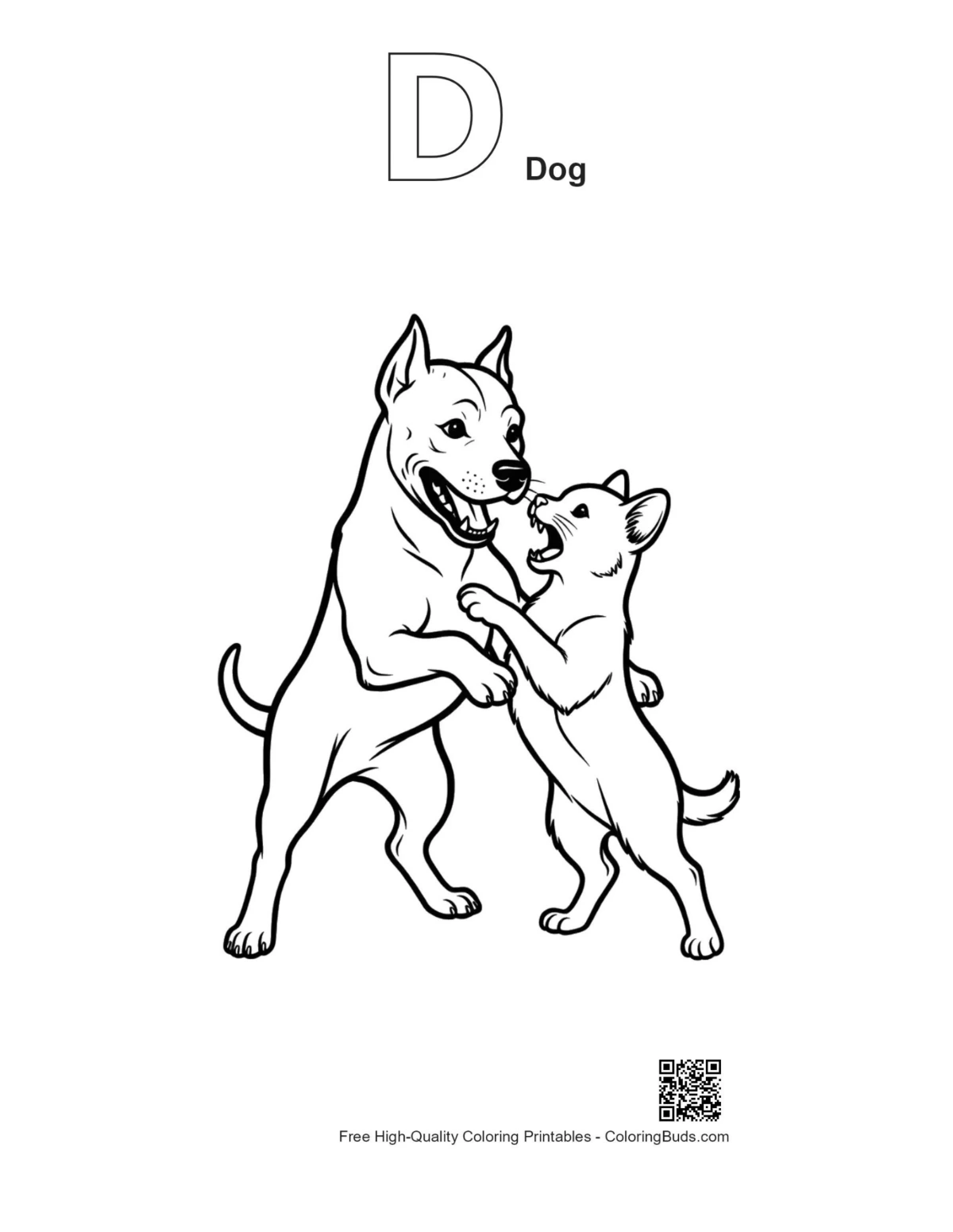 Pitbull sparring printable with D dog alphabet