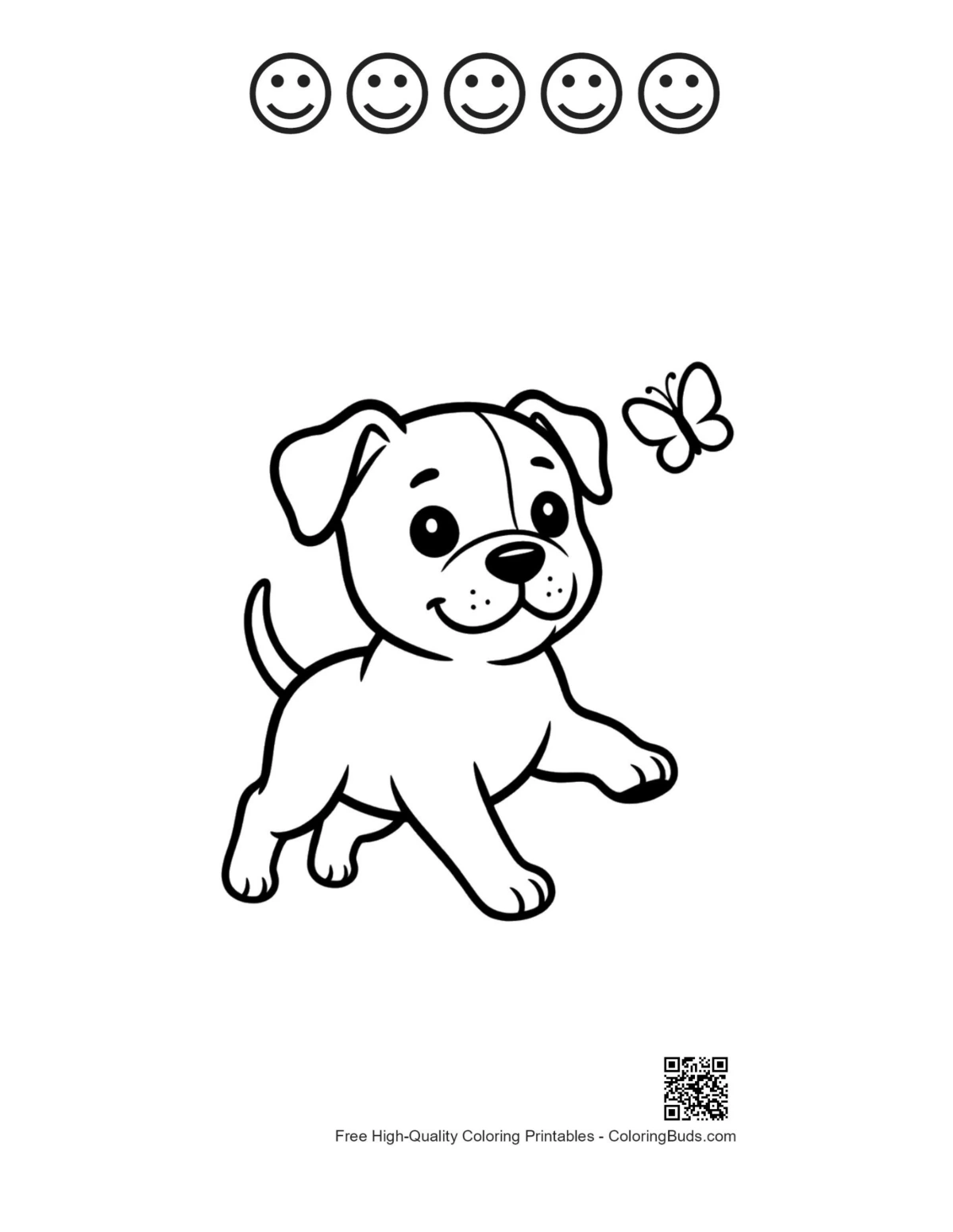 Pitbull page with 5 happy faces outline printable