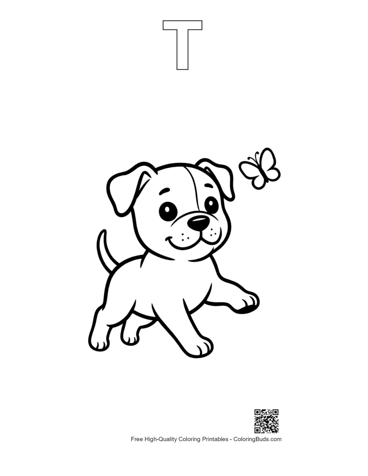 Pitbull outline alphabet T coloring page printable