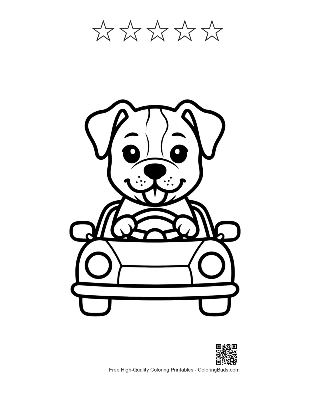 Pitbull printable with 5 star outlines for kids coloring