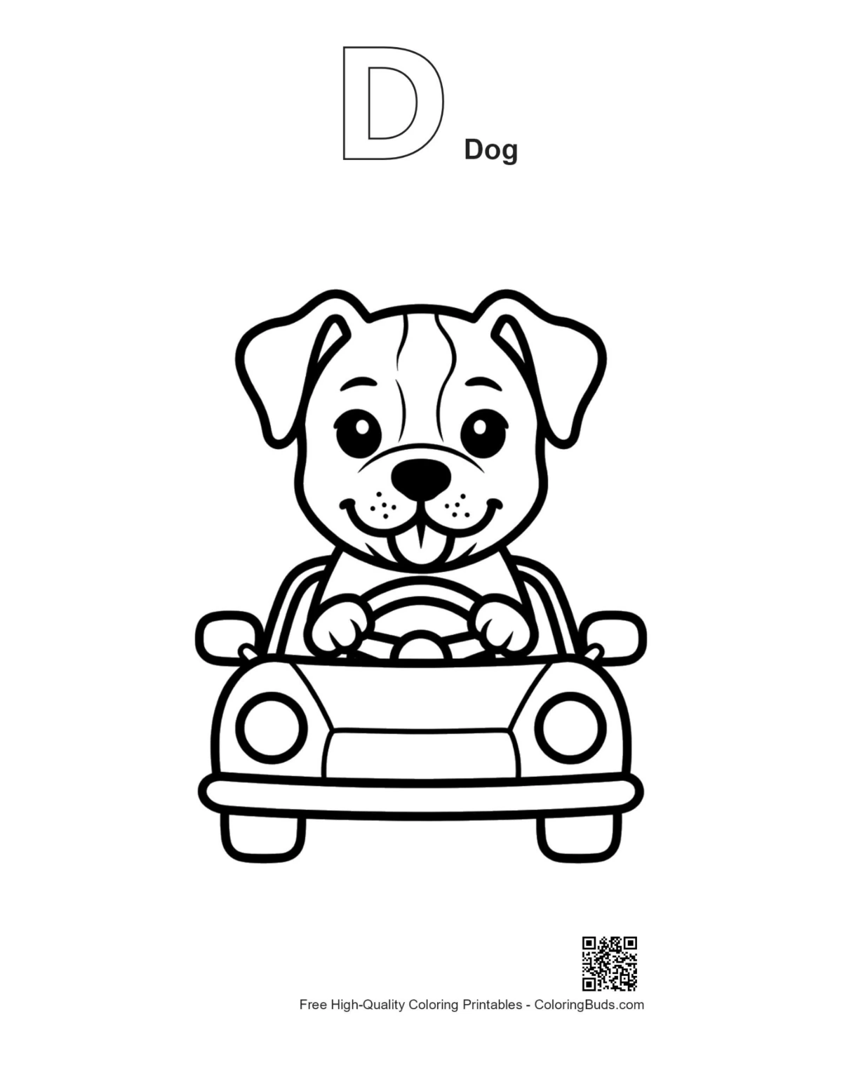 Pitbull outline alphabet D dog printable for kids coloring