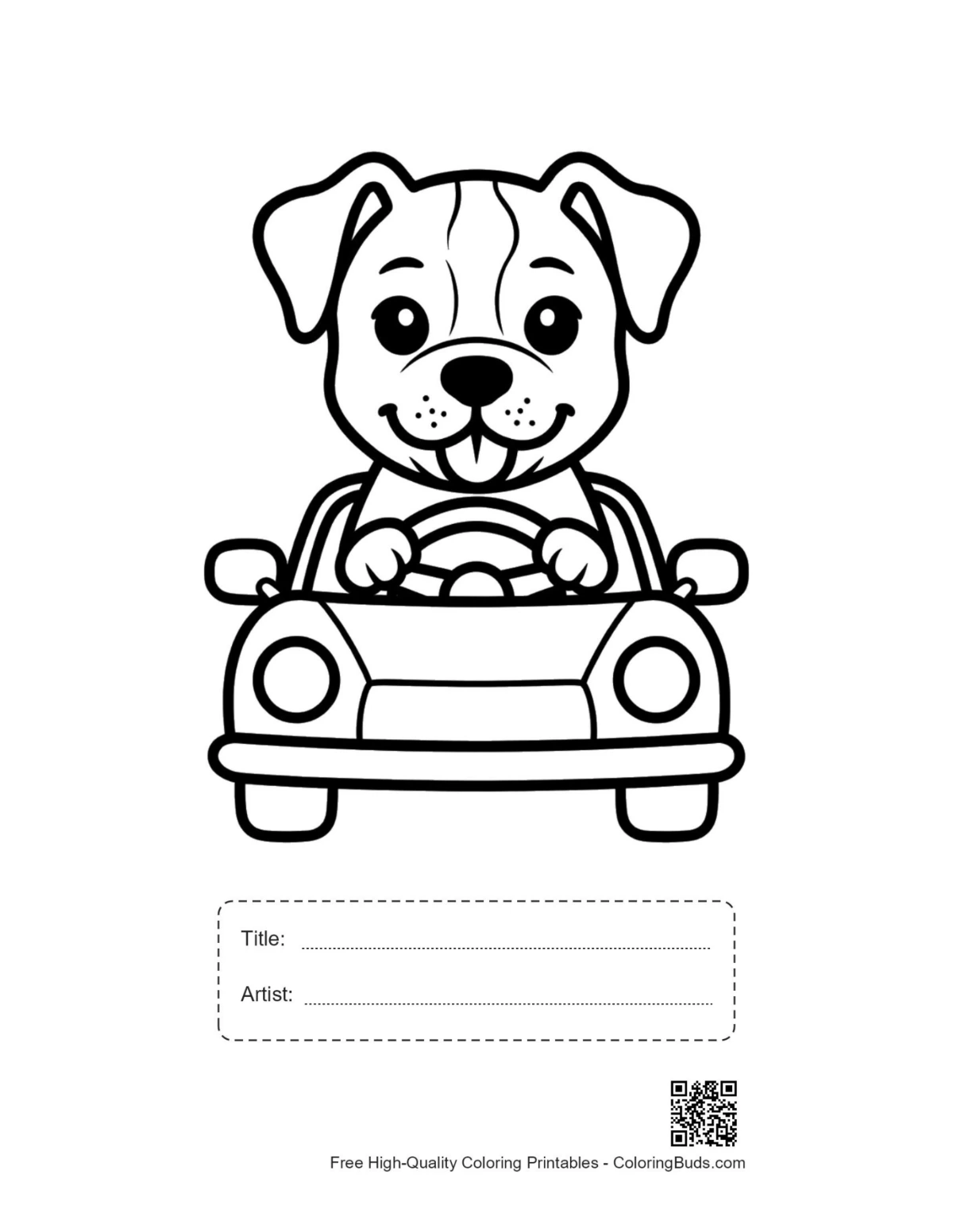 Printable pitbull sheet with title and artist box for kids