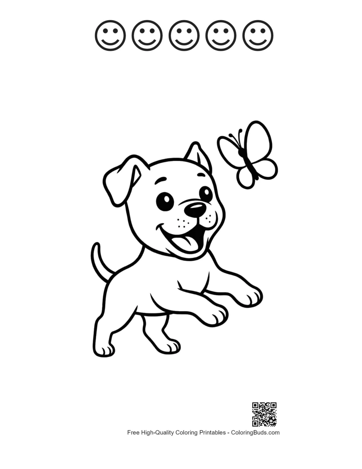 Pitbull with 5 happy faces outline