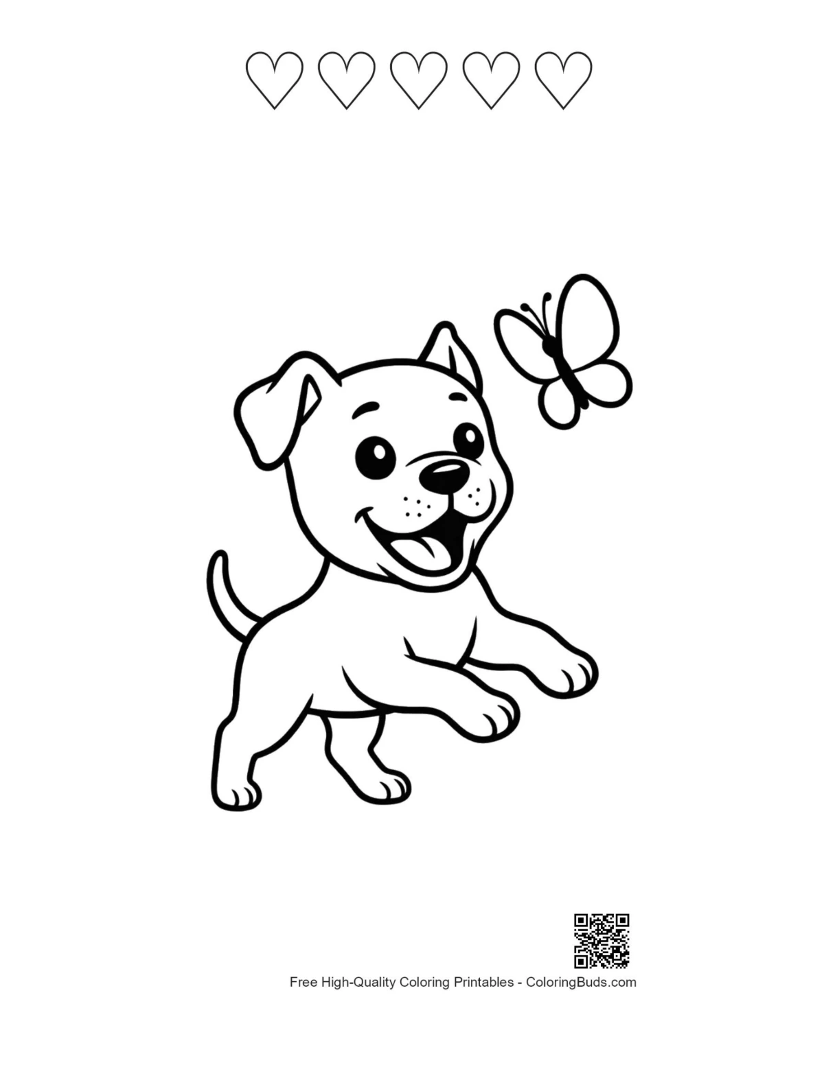 Pitbull with 5 heart outlines printable