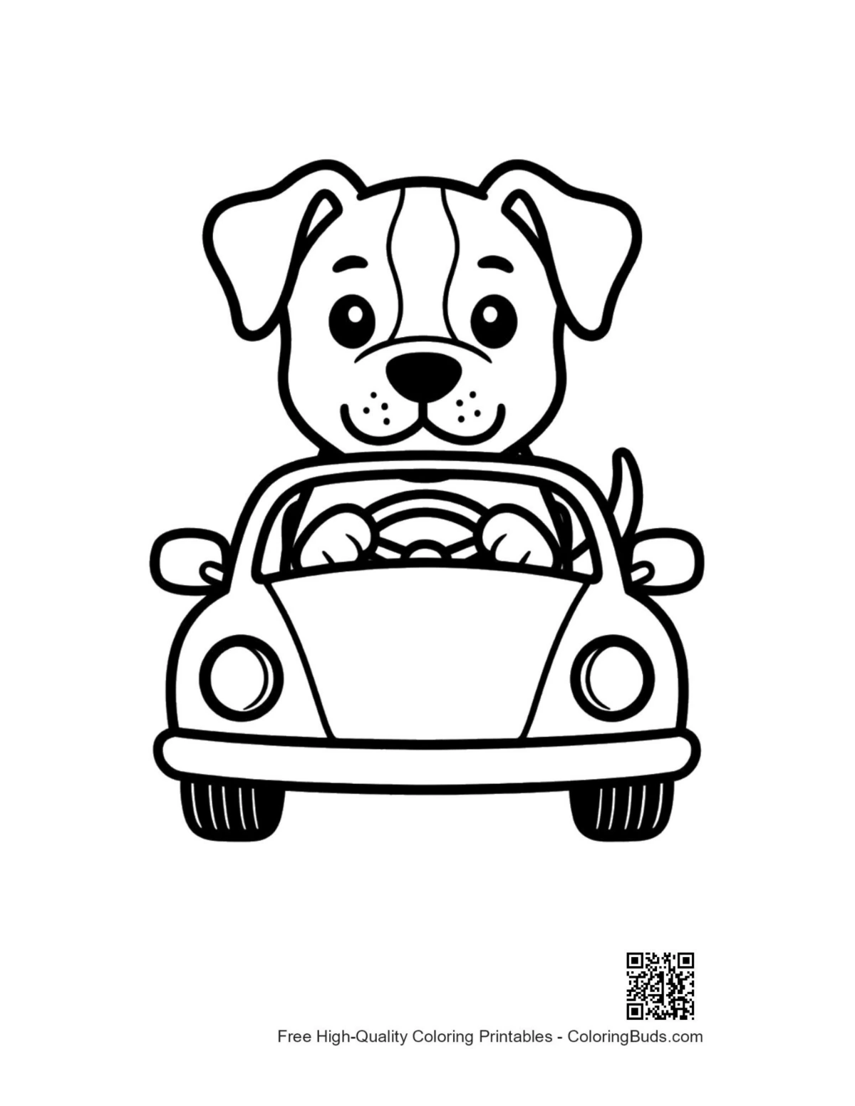 Pitbull puppy driving toy car coloring page
