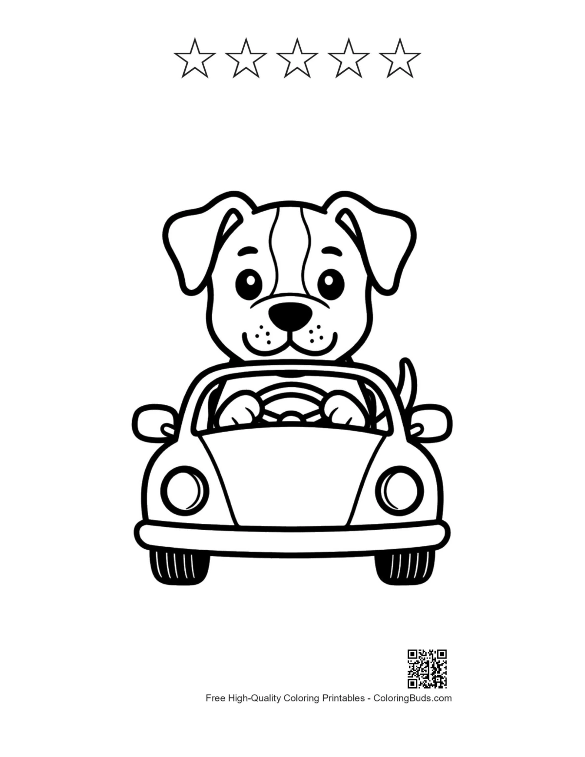 Pitbull coloring page with 5 stars