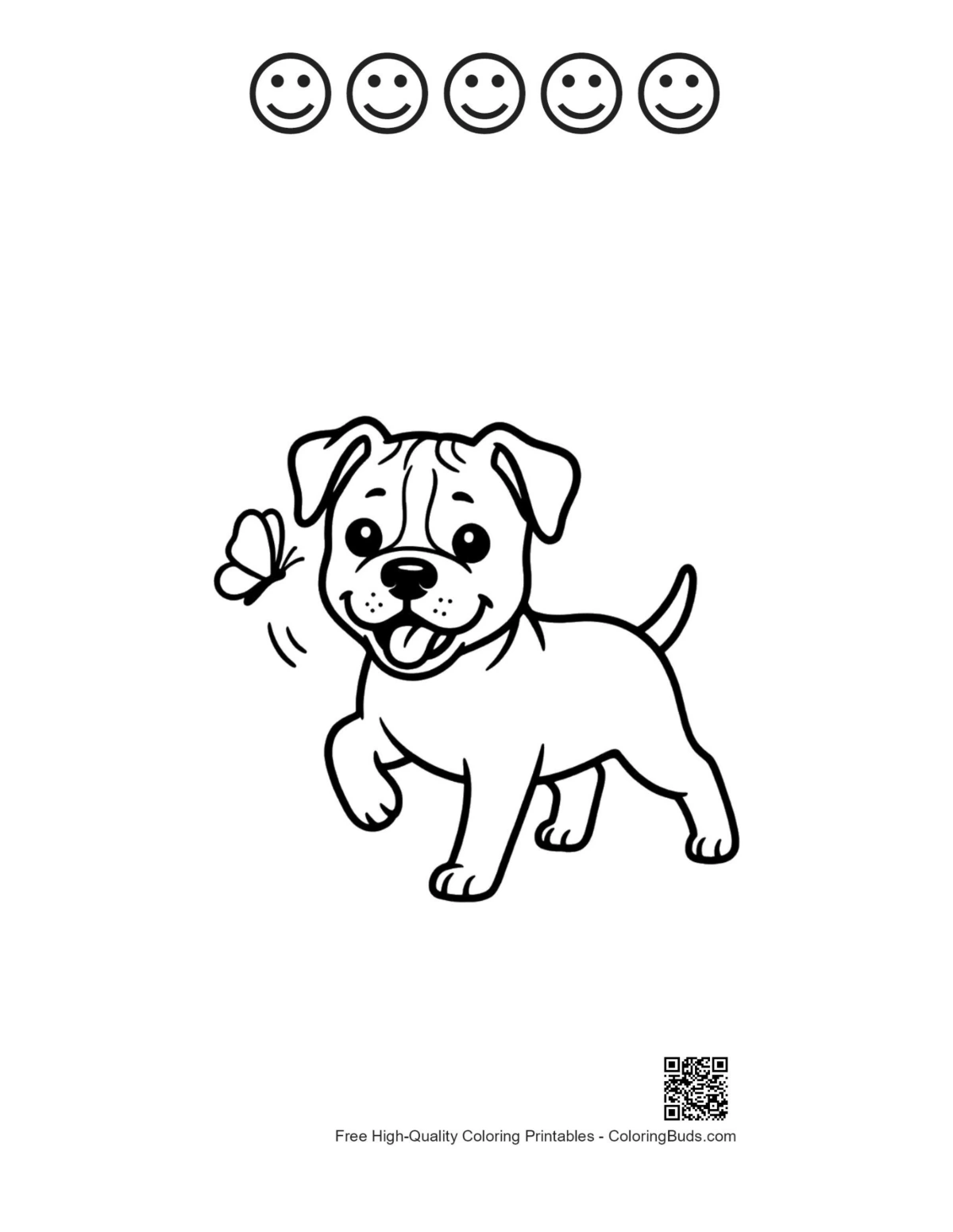 Cute pitbull page with 5 happy face outlines
