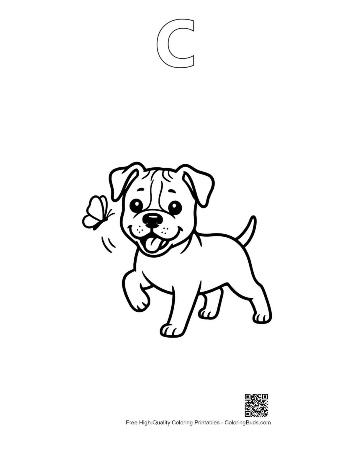 Pitbull puppy butterfly outline with alphabet C