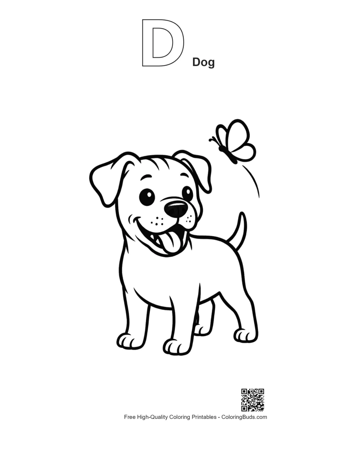 pitbull puppy spring coloring page outline alphabet D dog