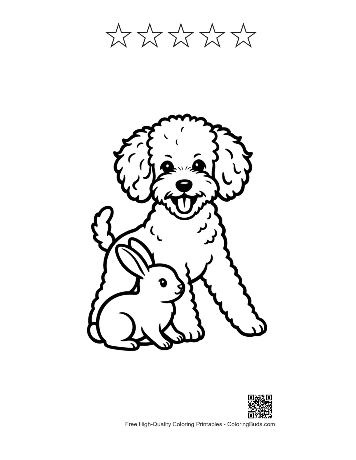 Poodle bunny printable with 5 star outlines