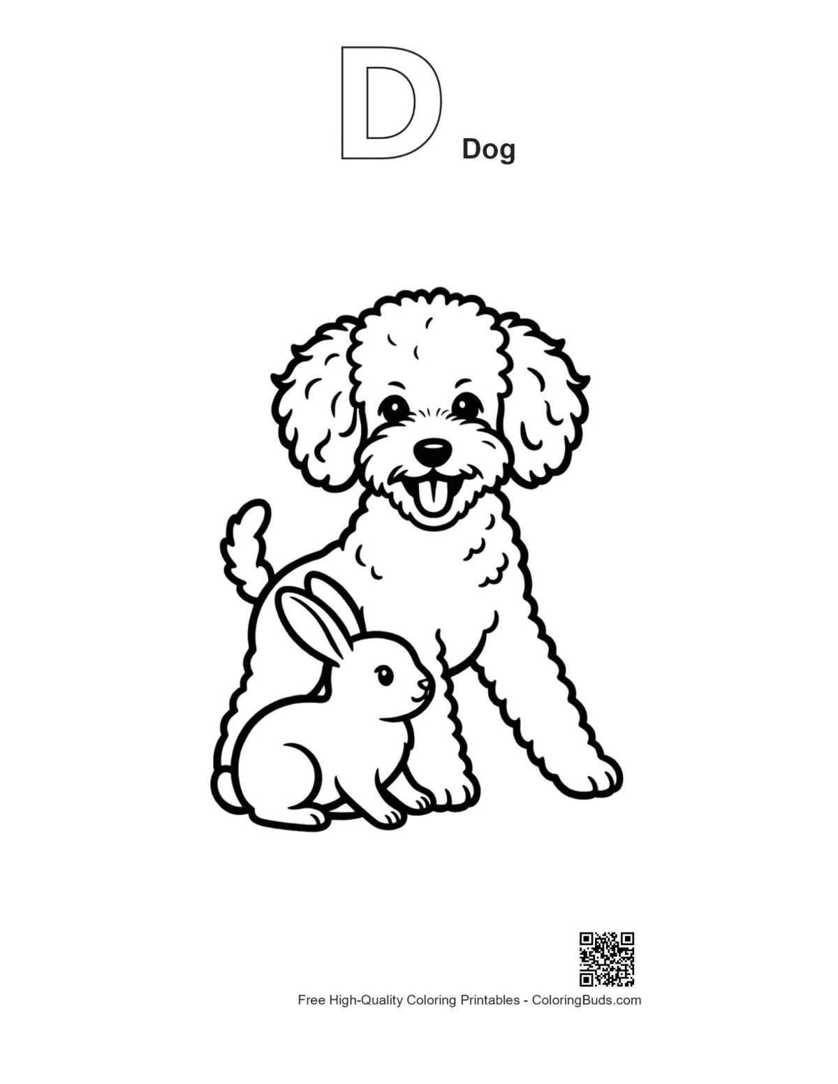 Poodle bunny outline with alphabet D dog