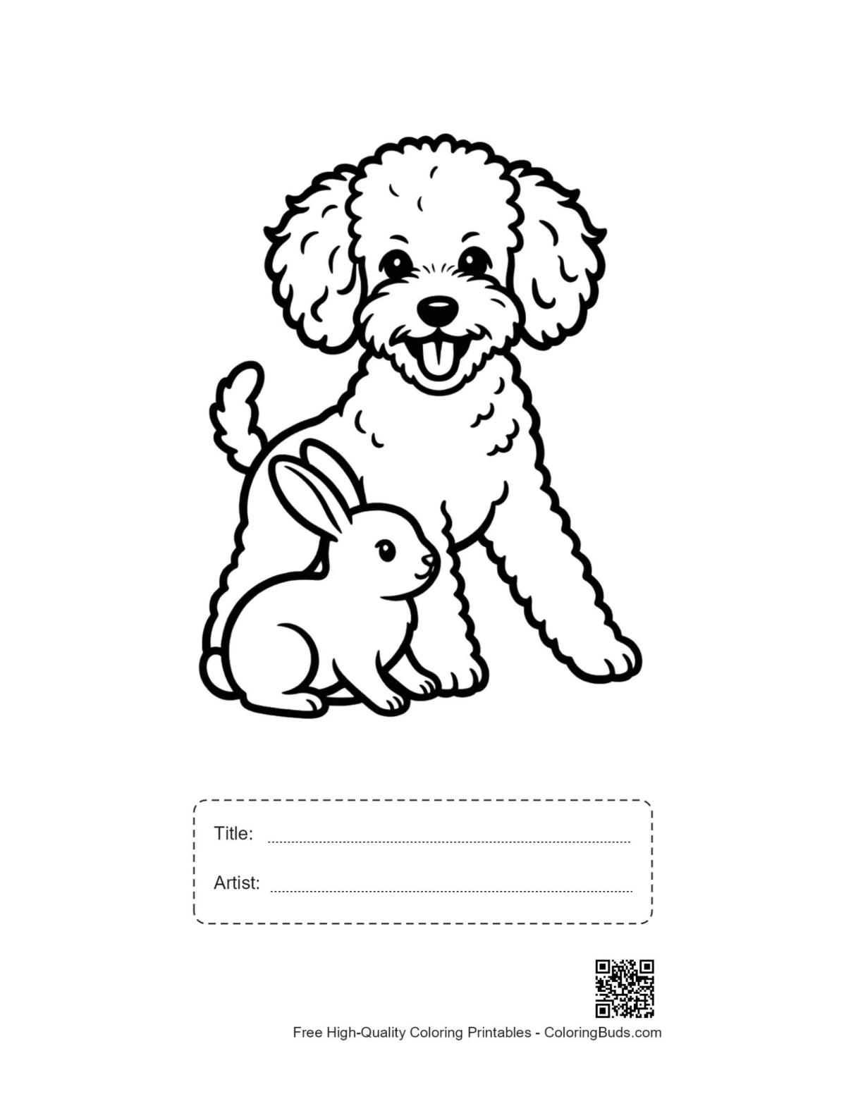 Cheerful poodle bunny printable with title box