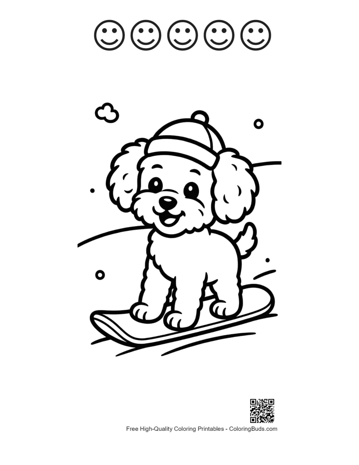 Poodle puppy beanie snowboard with happy faces