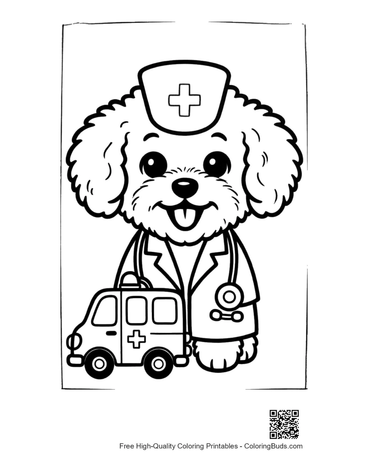 Cute poodle coloring page printable for kids