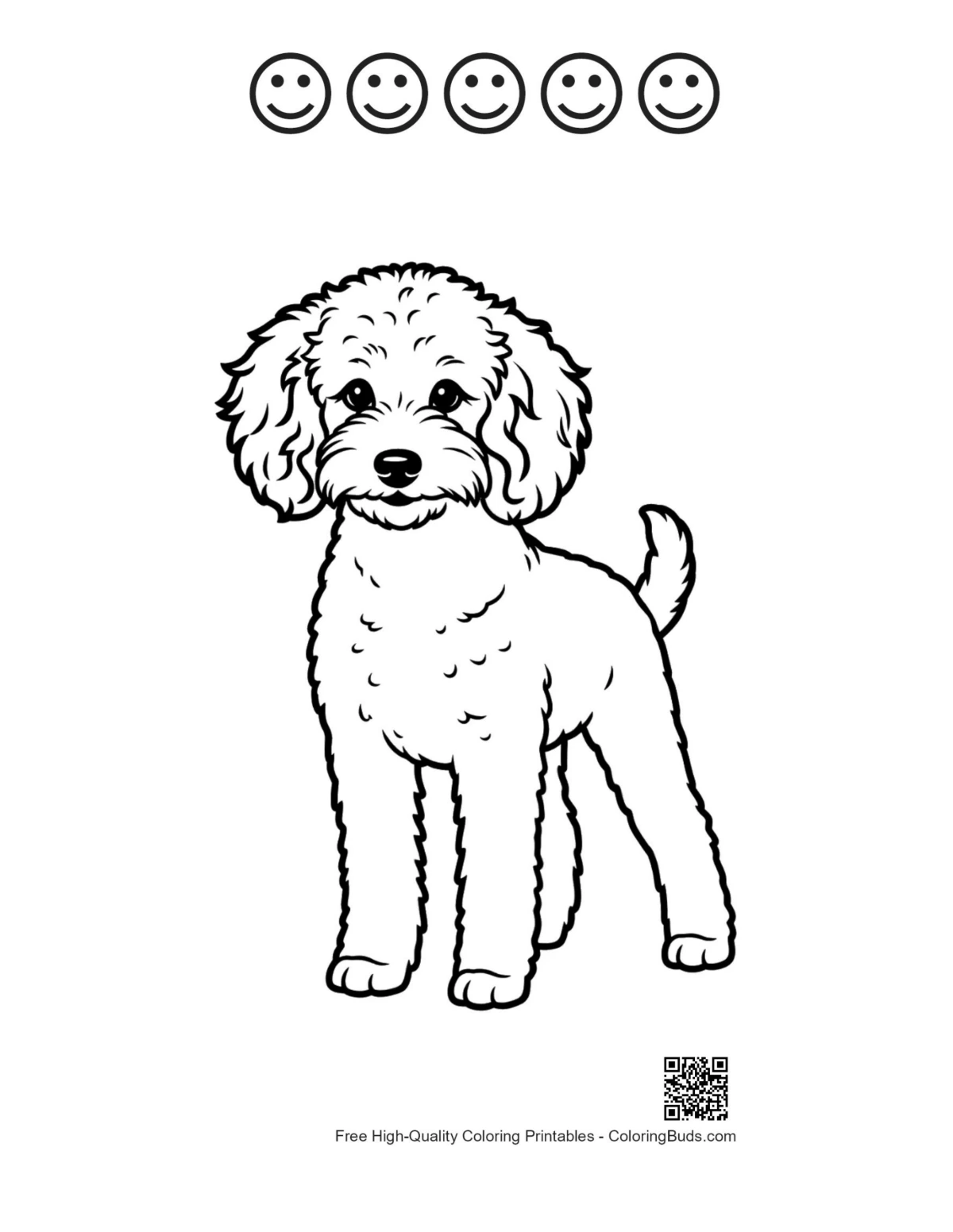 Poodle puppy with happy face outlines