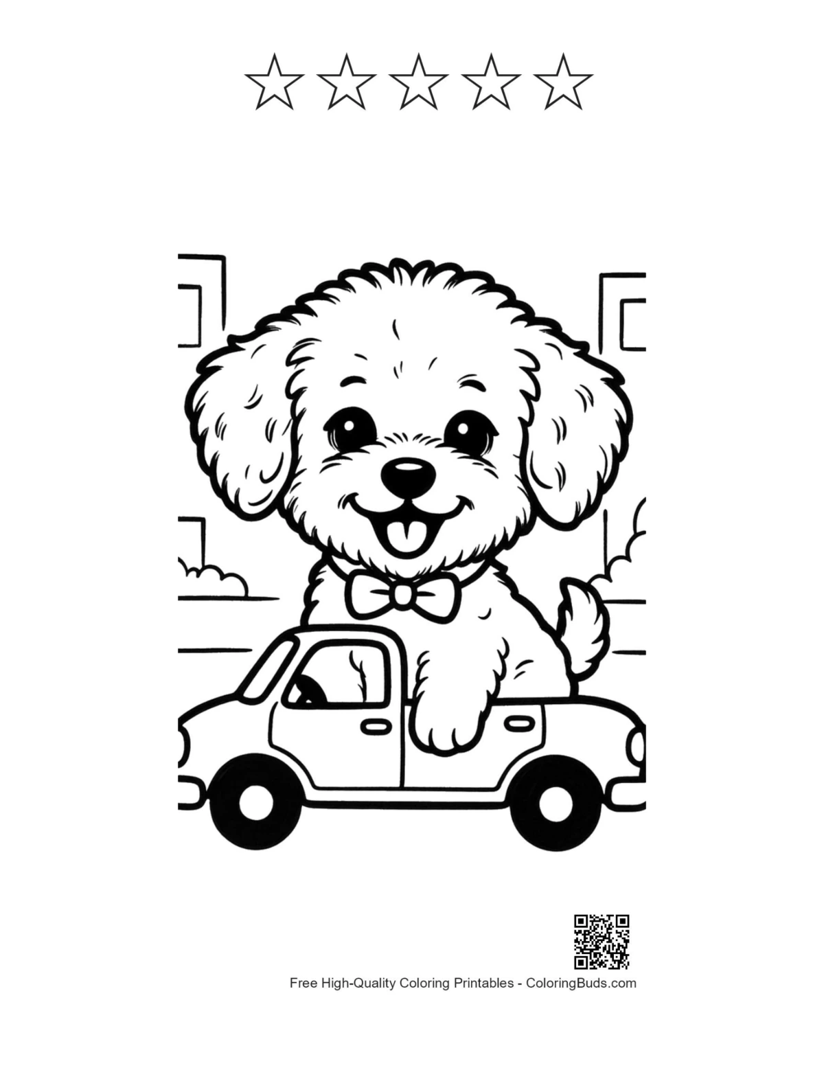 Colorear Caniche auto con 5 estrellas contorno imprimible