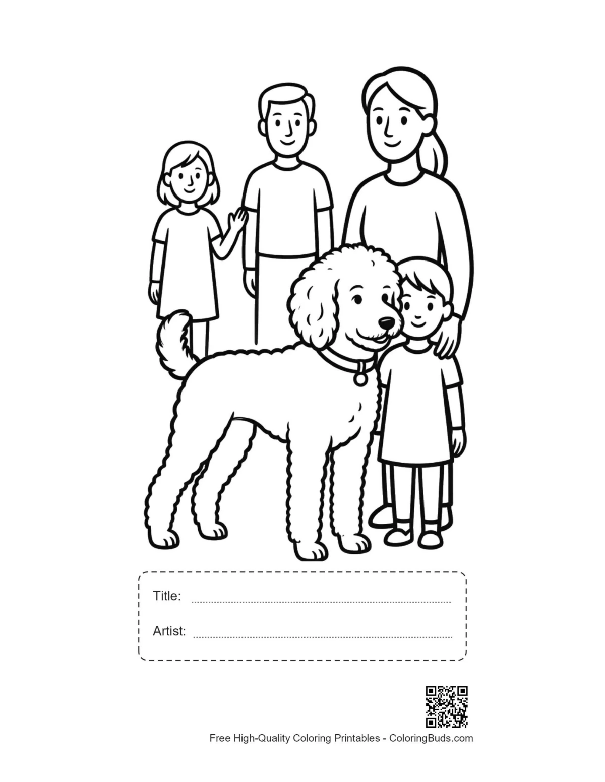 Fluffy poodle family printable with title box