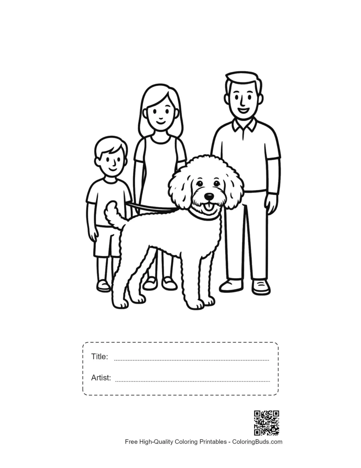 Fluffy puddelfamilie printbar med titelboks