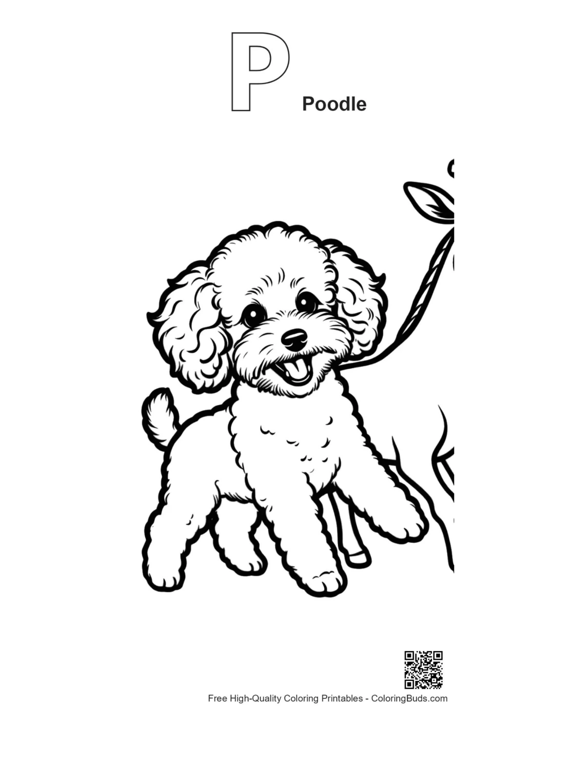 Poodle alphabet P coloring page printable