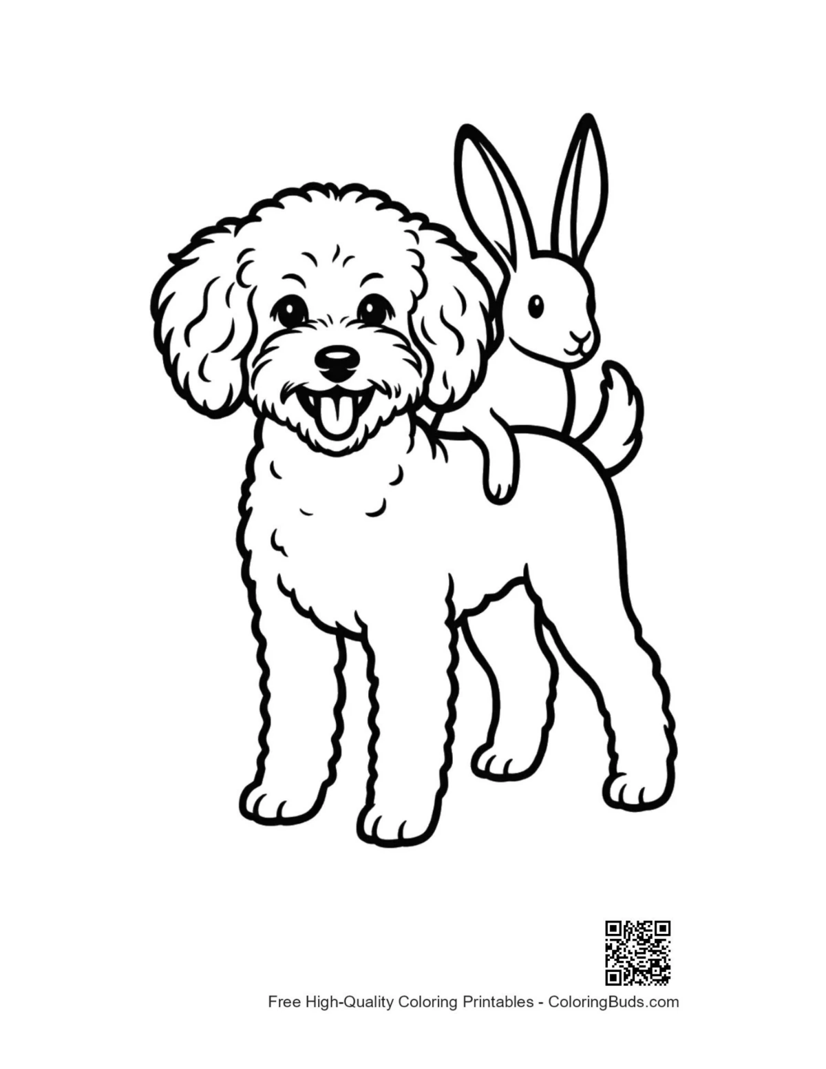 Cute poodle piggybacking bunny art