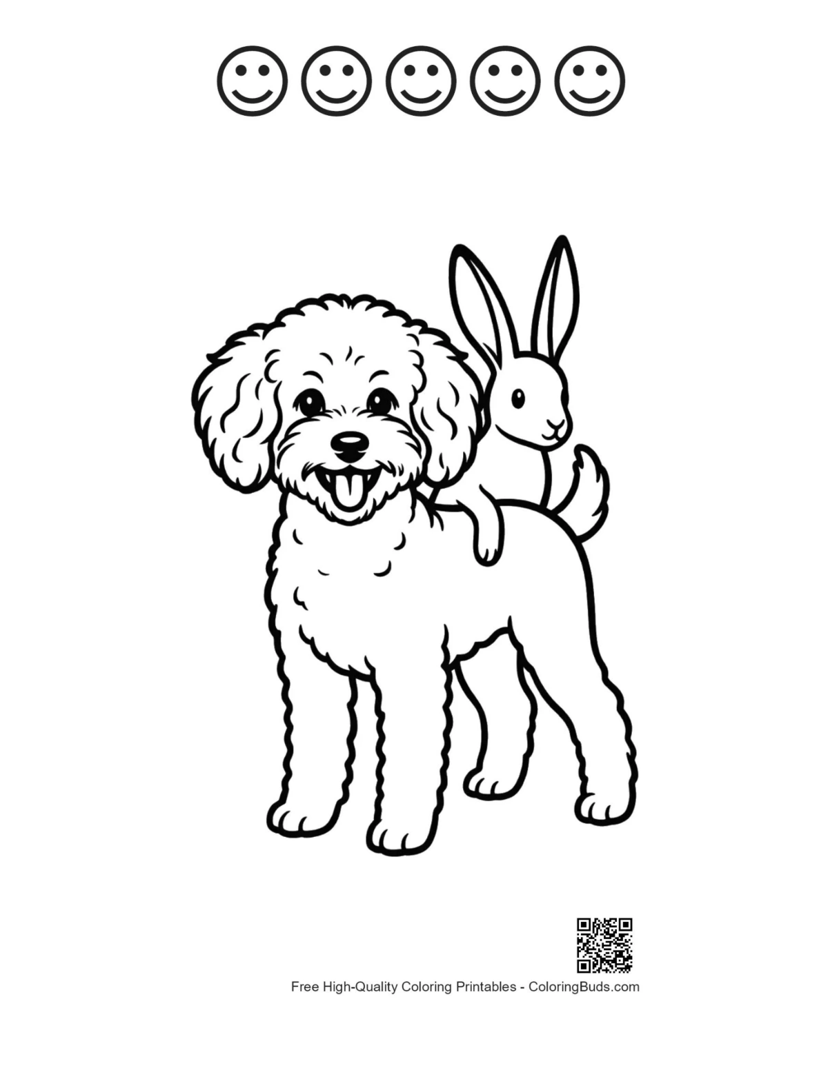 Poodle bunny happy faces outline print