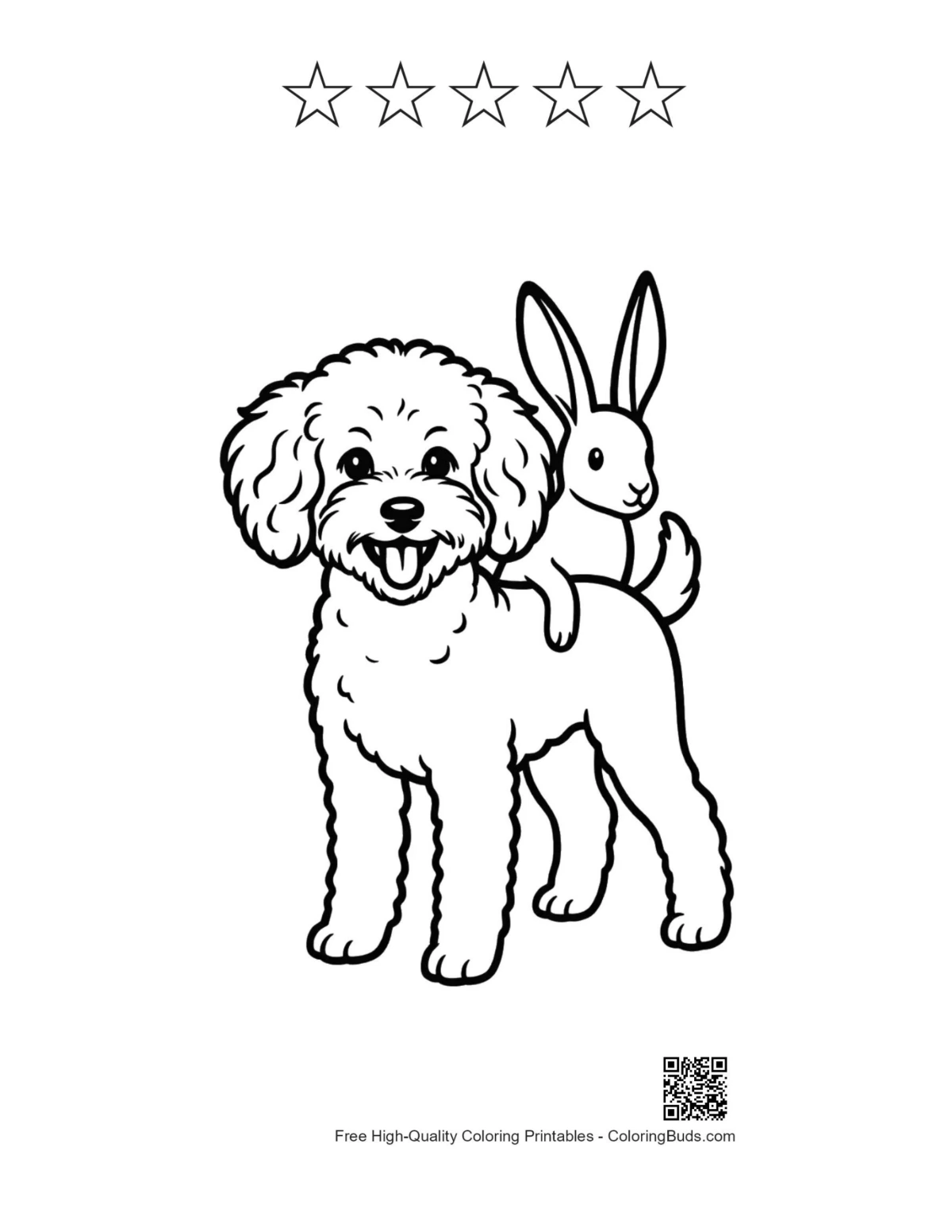 Poodle bunny 5-star outline printable