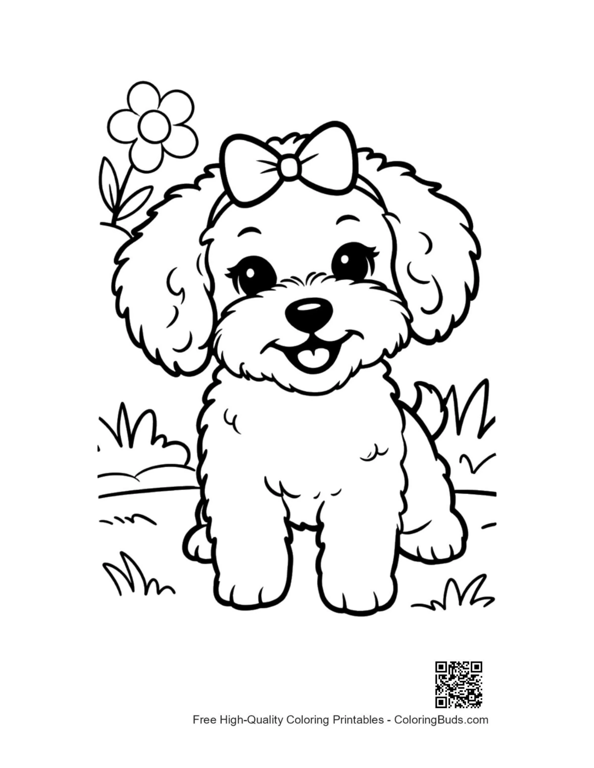 Cute poodle printable coloring page outline