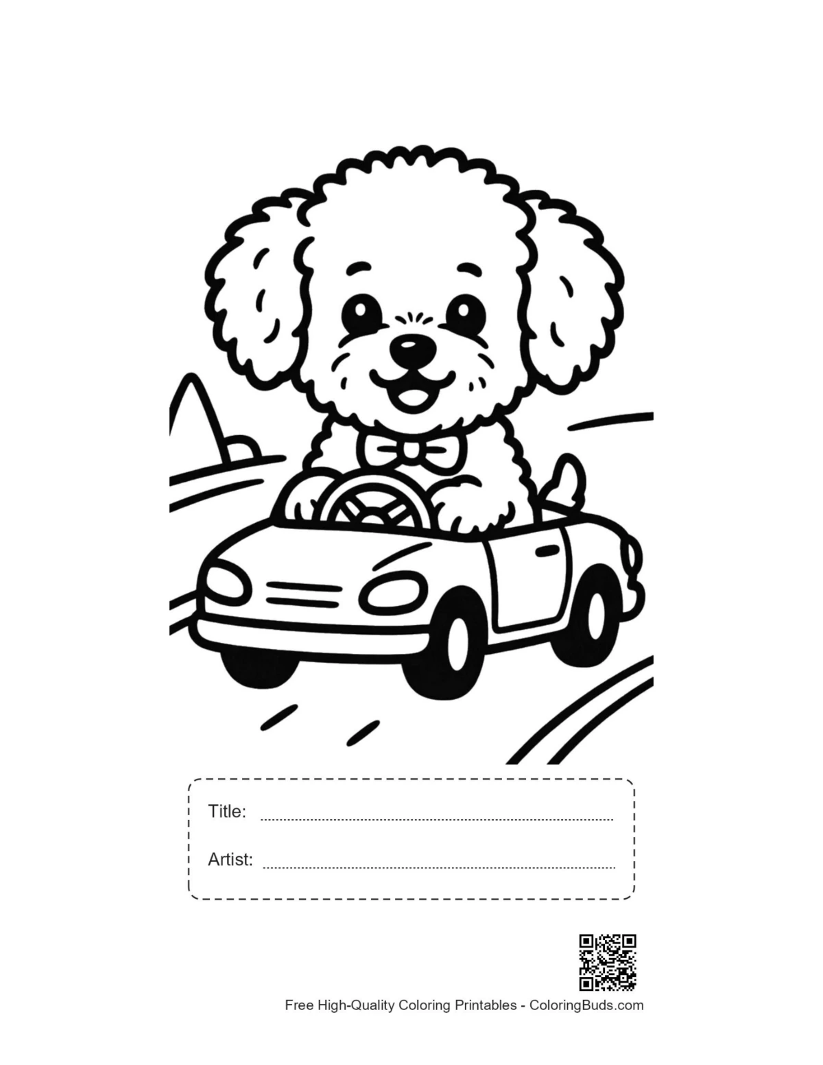 Poodle puppy road trip printable with title artist box