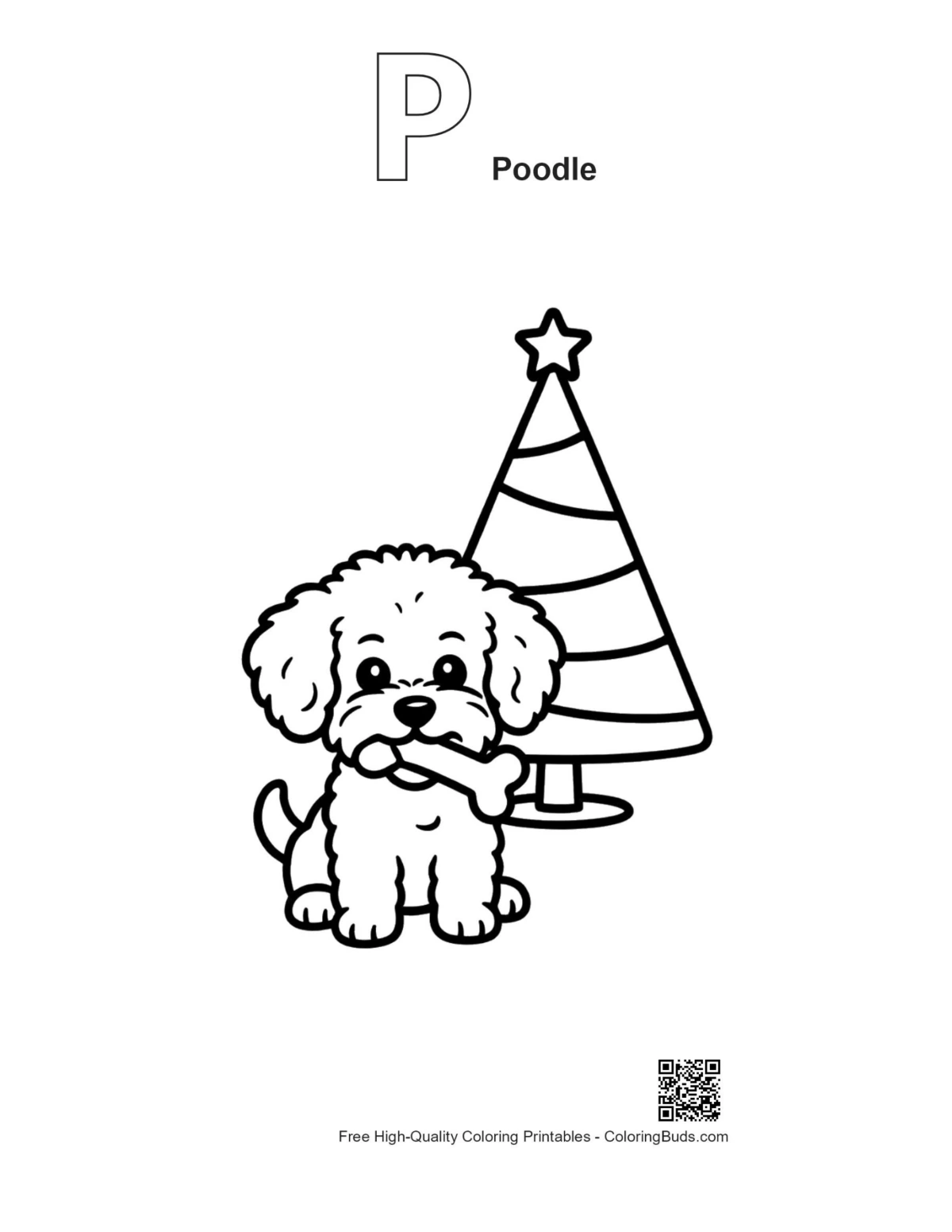 Poodle coloring page with alphabet P outline
