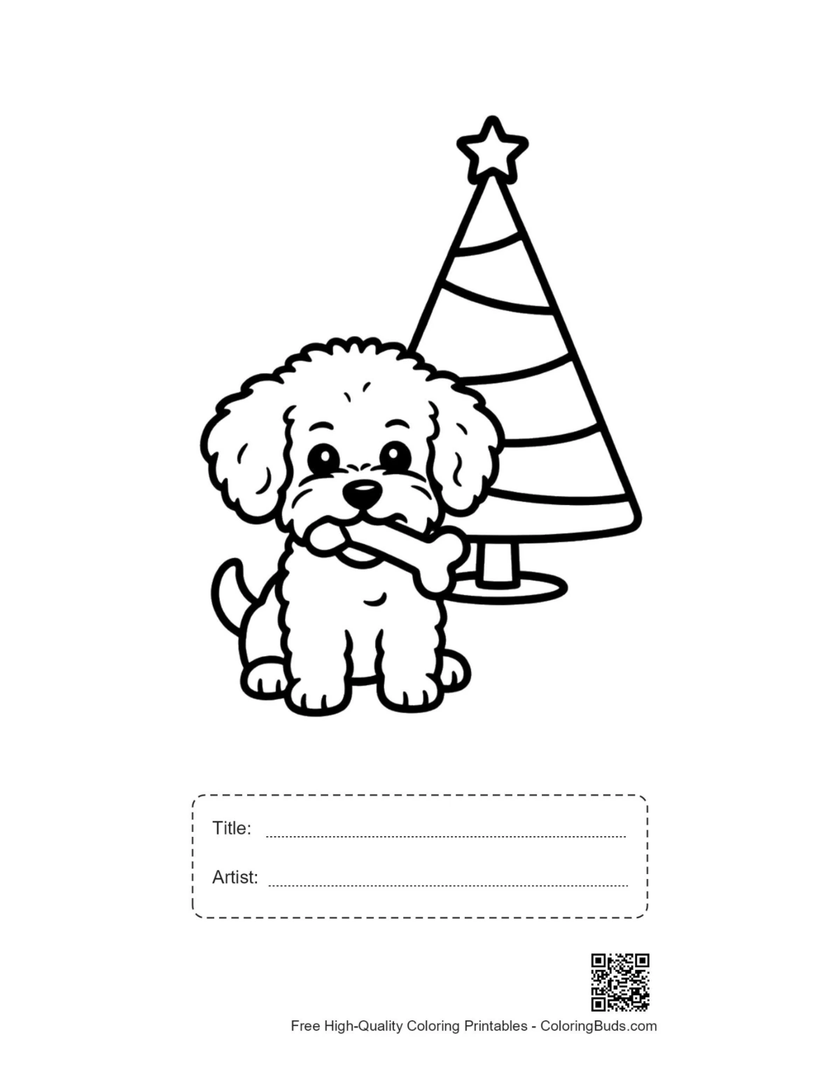 Tiny poodle Christmas tree printable with title box