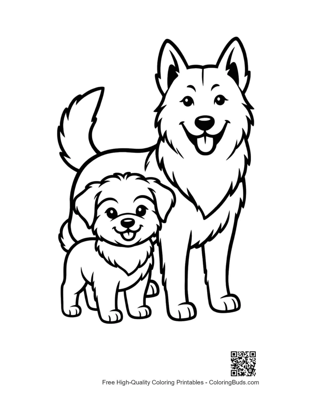 Husky mom and puppy outline art