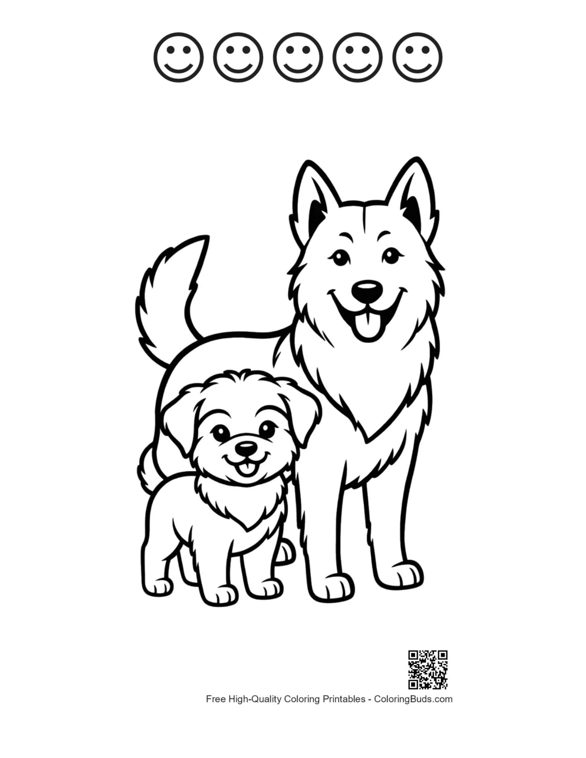 Husky coloring page with happy faces