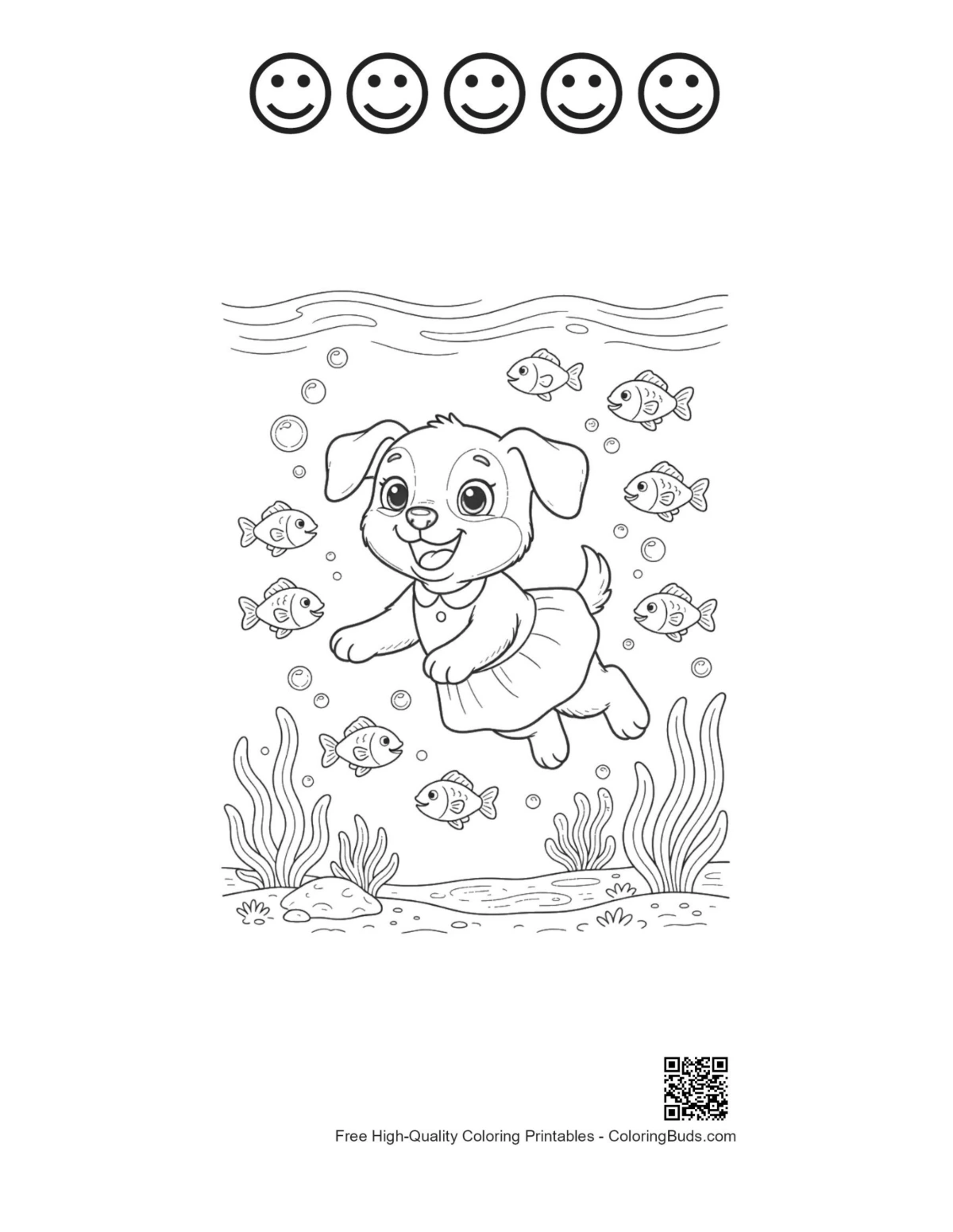 Puppy lollipop printable with 5 happy face outlines