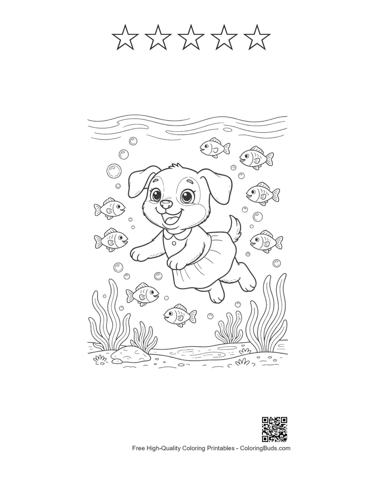 Puppy with swirl lollipop and 5 star outlines printable