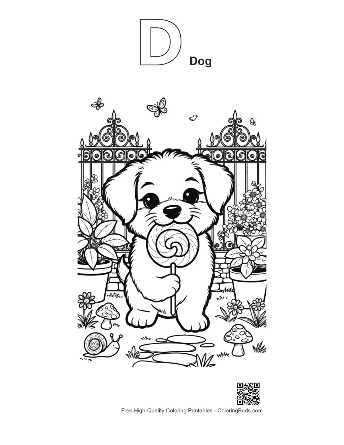 Puppy lollipop outline with D dog alphabet