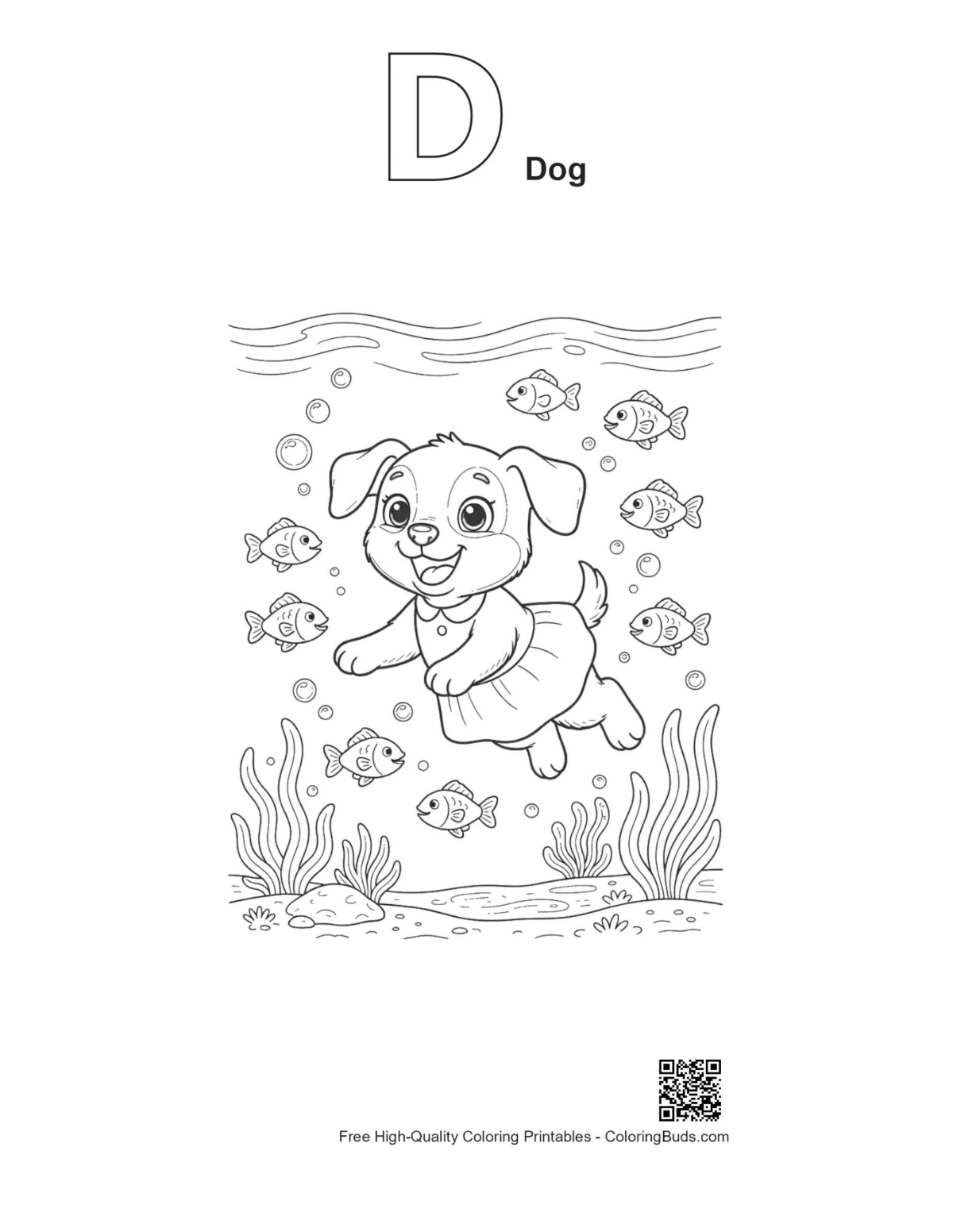Puppy lollipop outline with alphabet D dog for puppies coloring pages