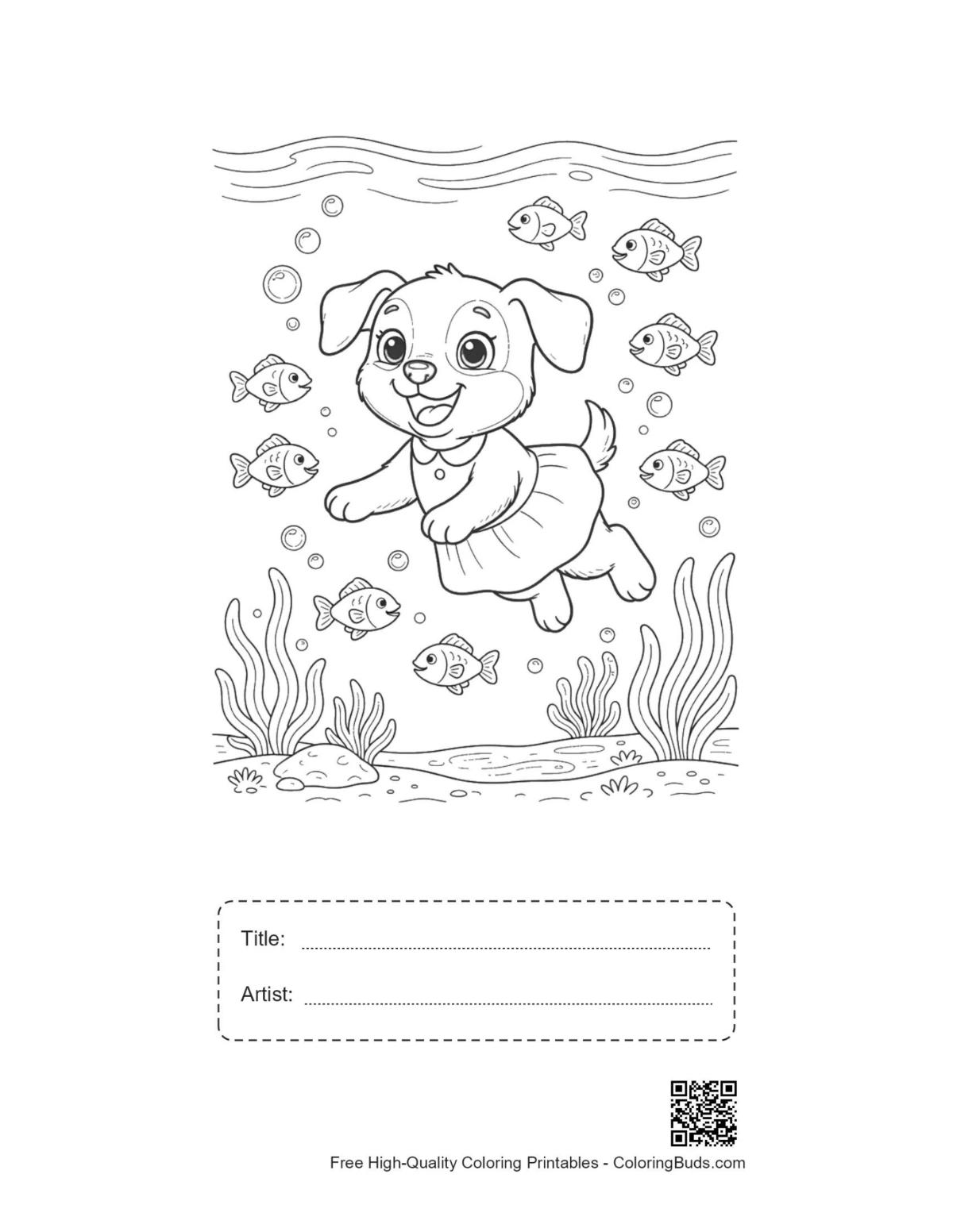 Puppy holding swirl lollipop printable with title box