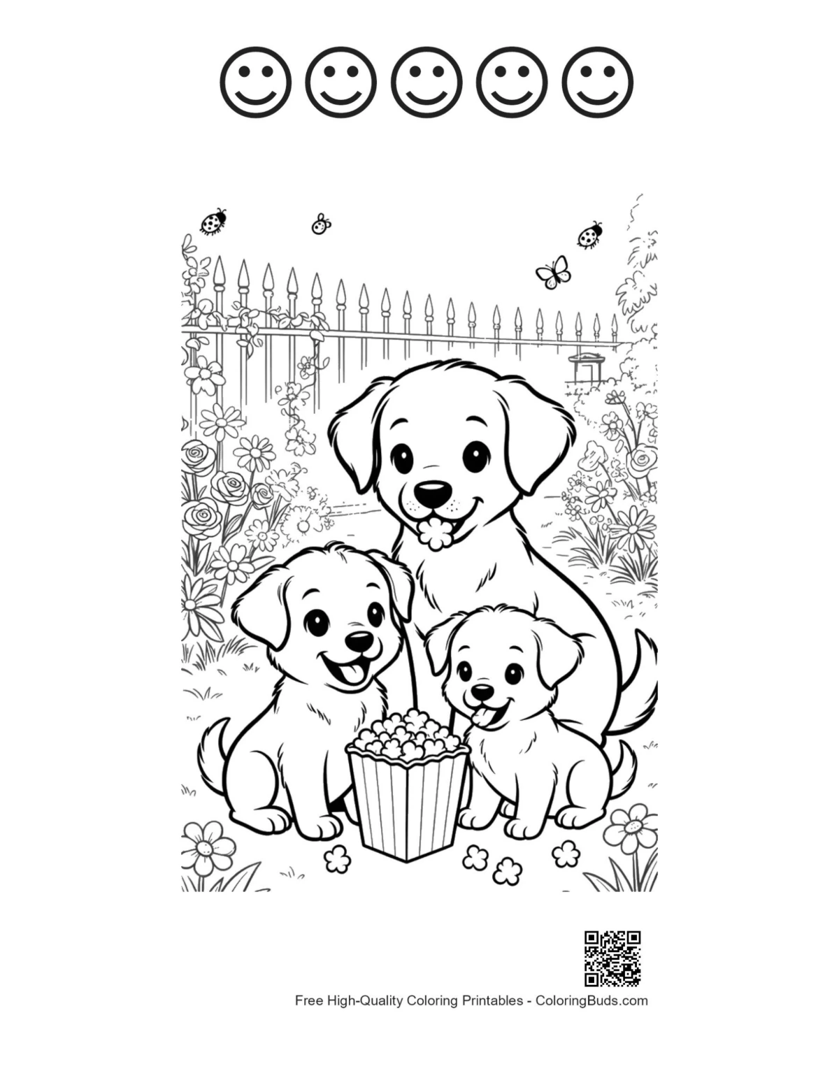 Welpen Malvorlage zum Ausdrucken mit fröhlichen Gesichtern