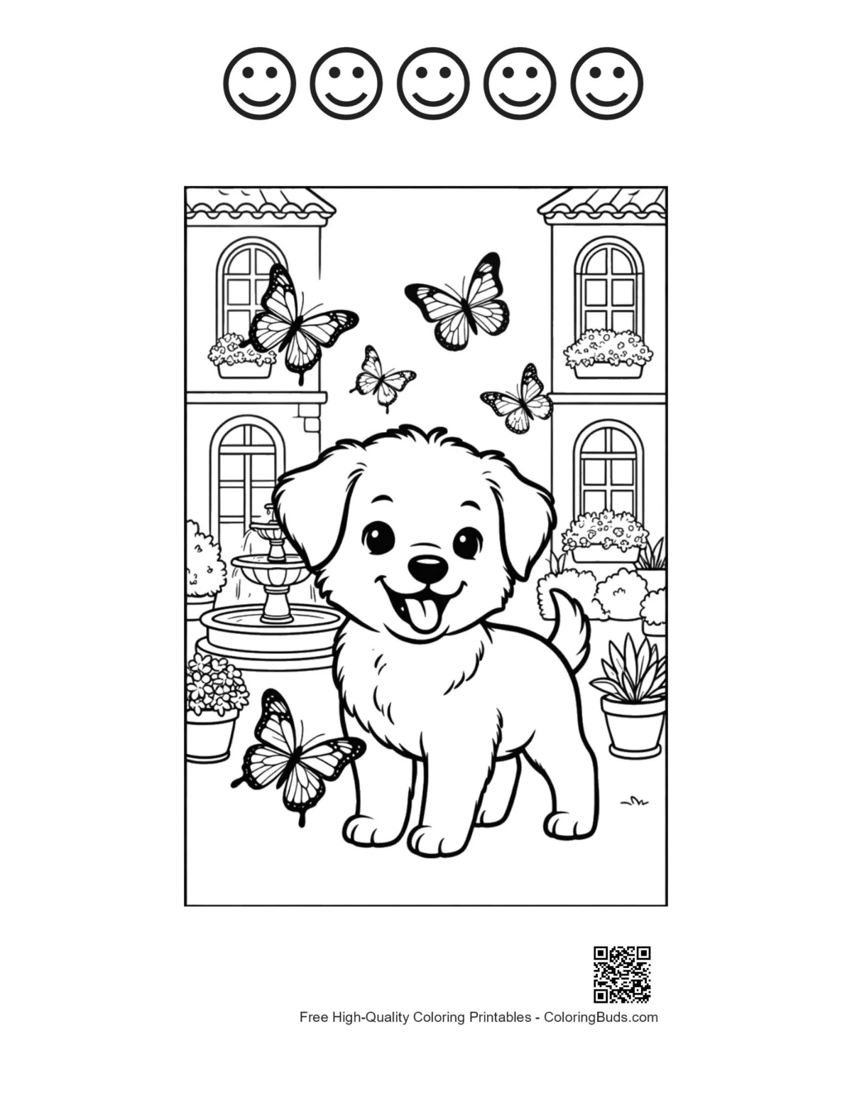 Welpe Schmetterlinge druckbar mit 5 lachenden Gesichtern