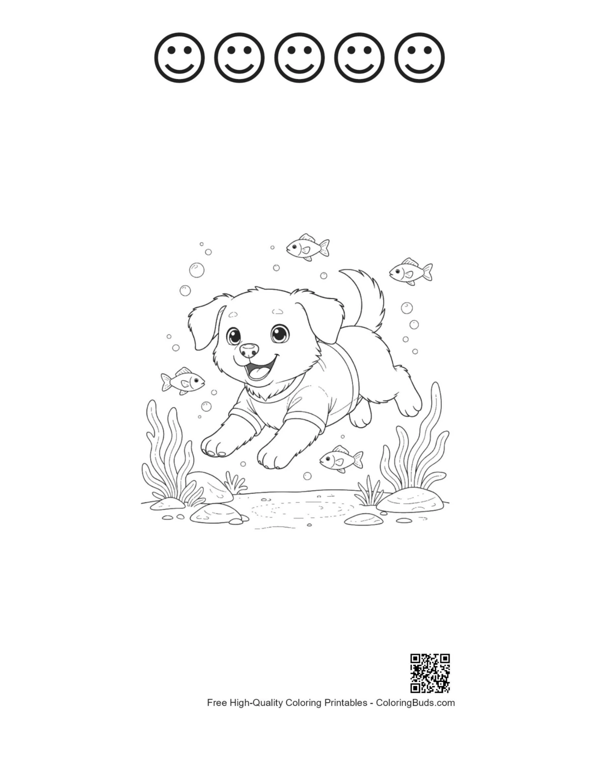 Cute puppy and 5 happy faces printable