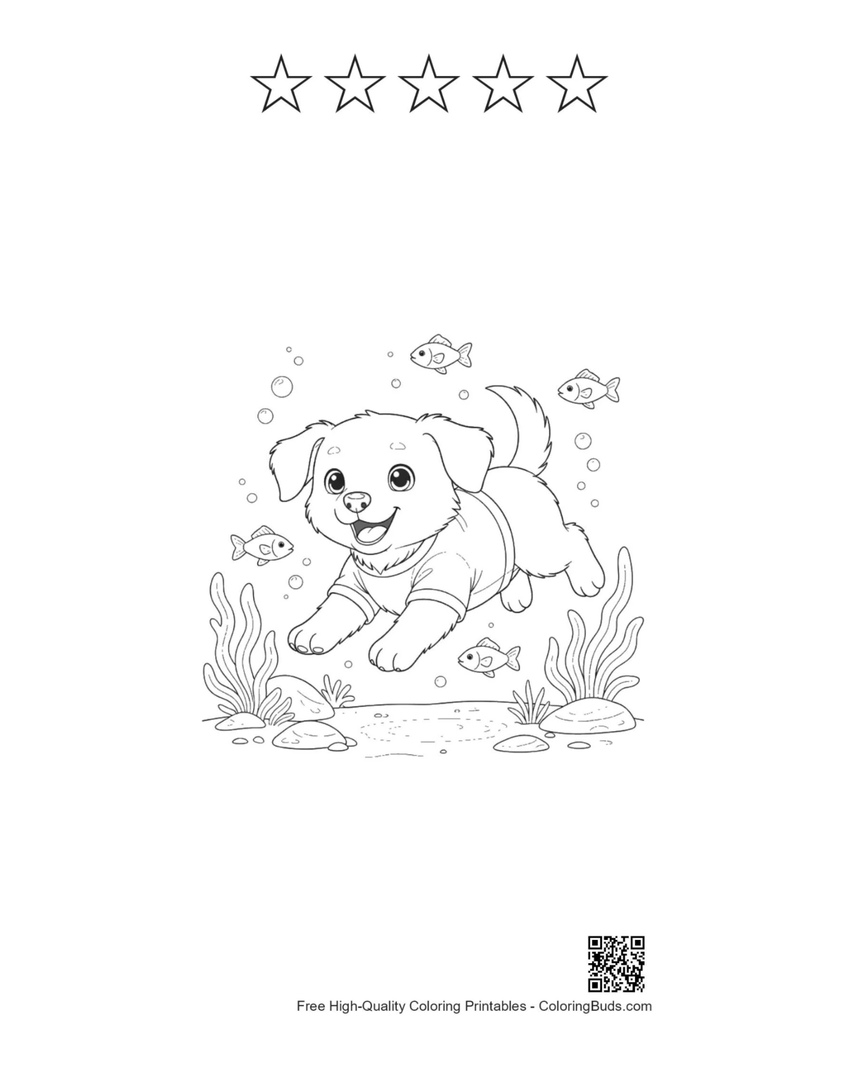 Cute puppy with 5 star outlines printable