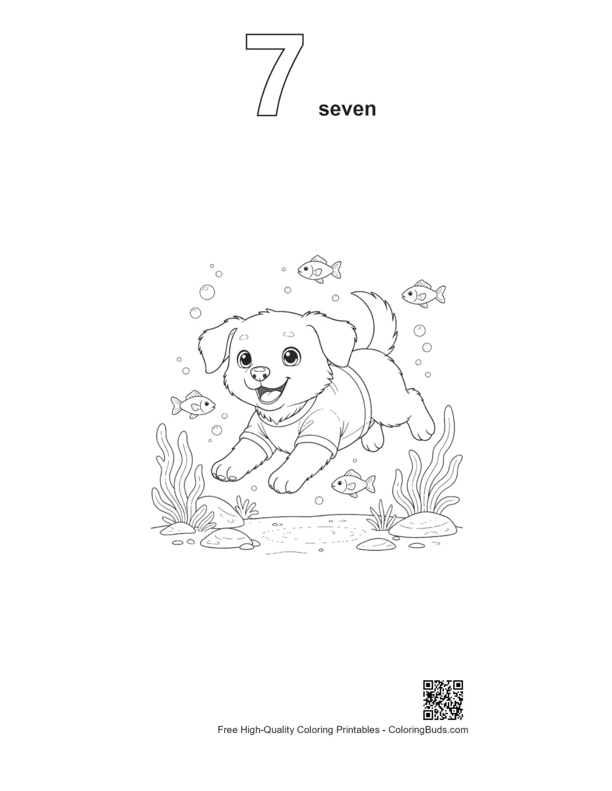 Cute puppy outline number 7 printable