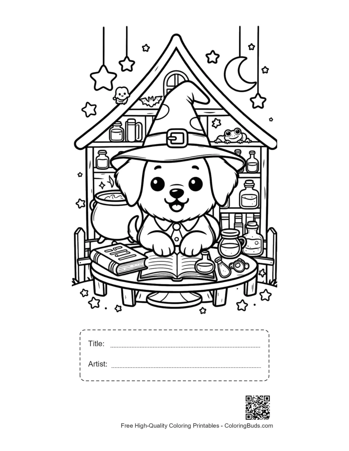 Cute puppy printable with title and artist box outline