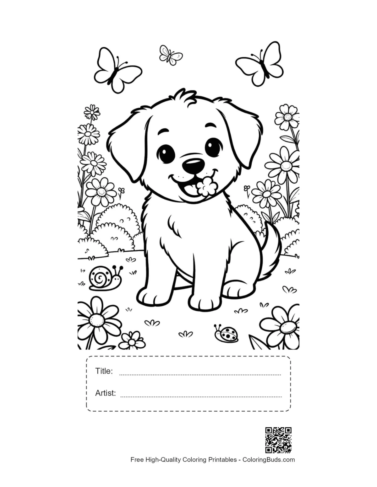 Cute puppy wildflowers printable with title box