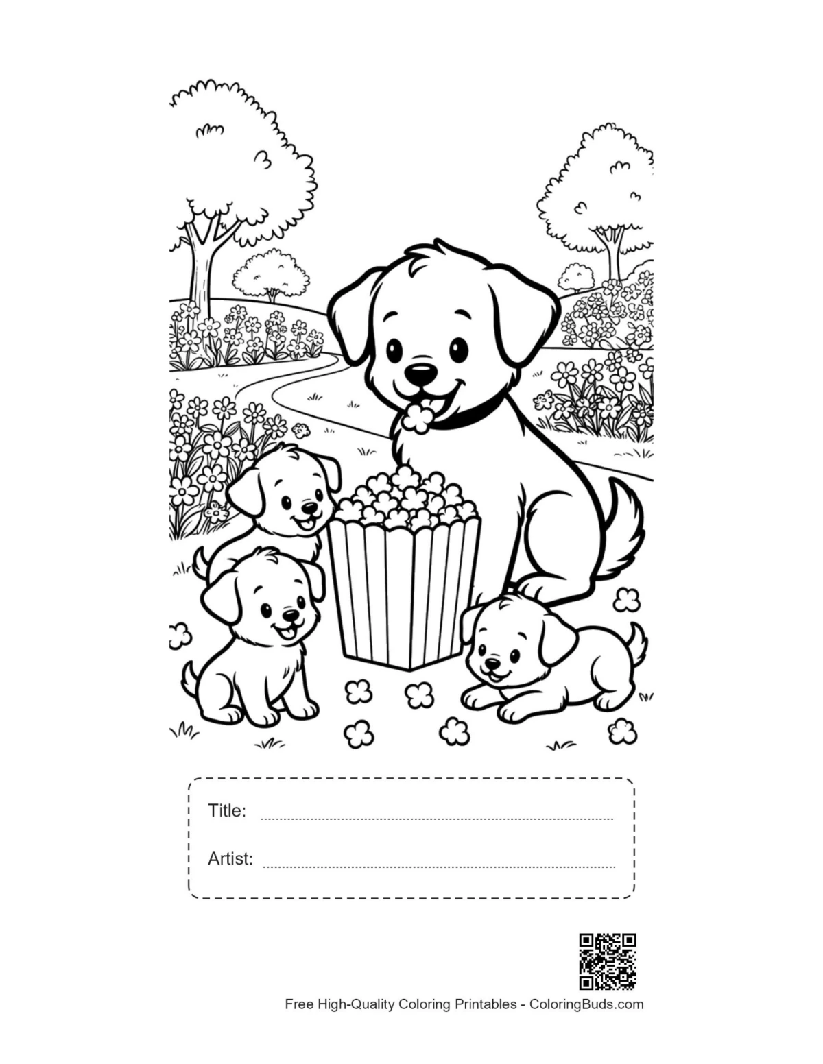 Cute puppy snacks printable with title artist box