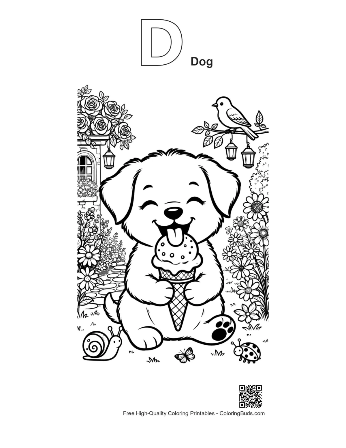 Easy puppies outline alphabet D dog