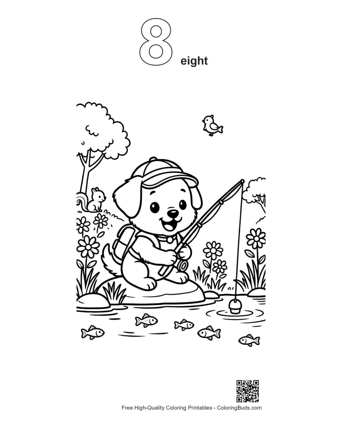 Easy puppy coloring page outline number 8 for kids