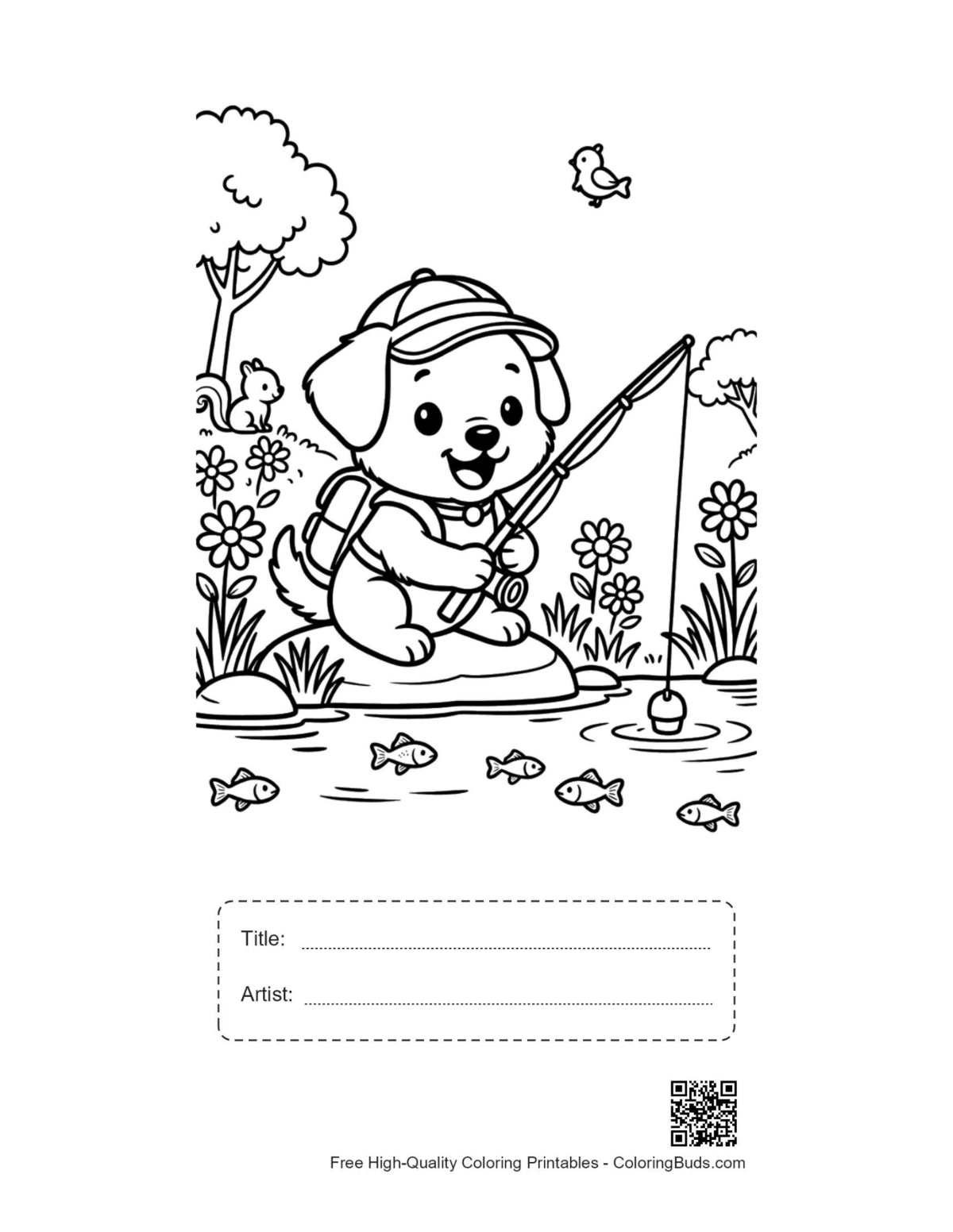 Easy puppy printable with title and artist box for kids