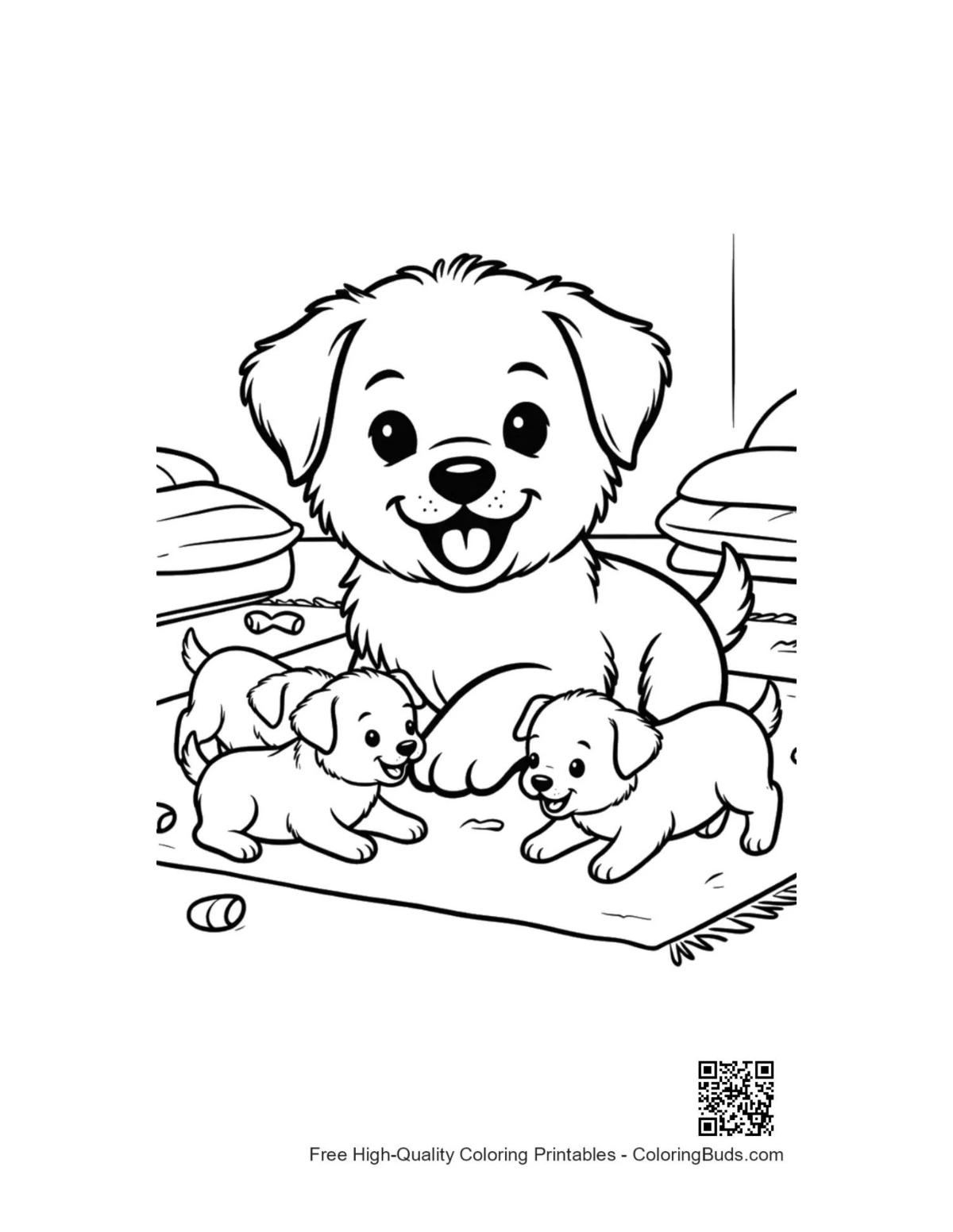 Cute easy puppy coloring printable page